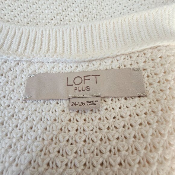 Loft Plus 24/26 Cream Sleeveless Knit Top With Floral Chiffon Hem Womens Blouse - Picture 5 of 8